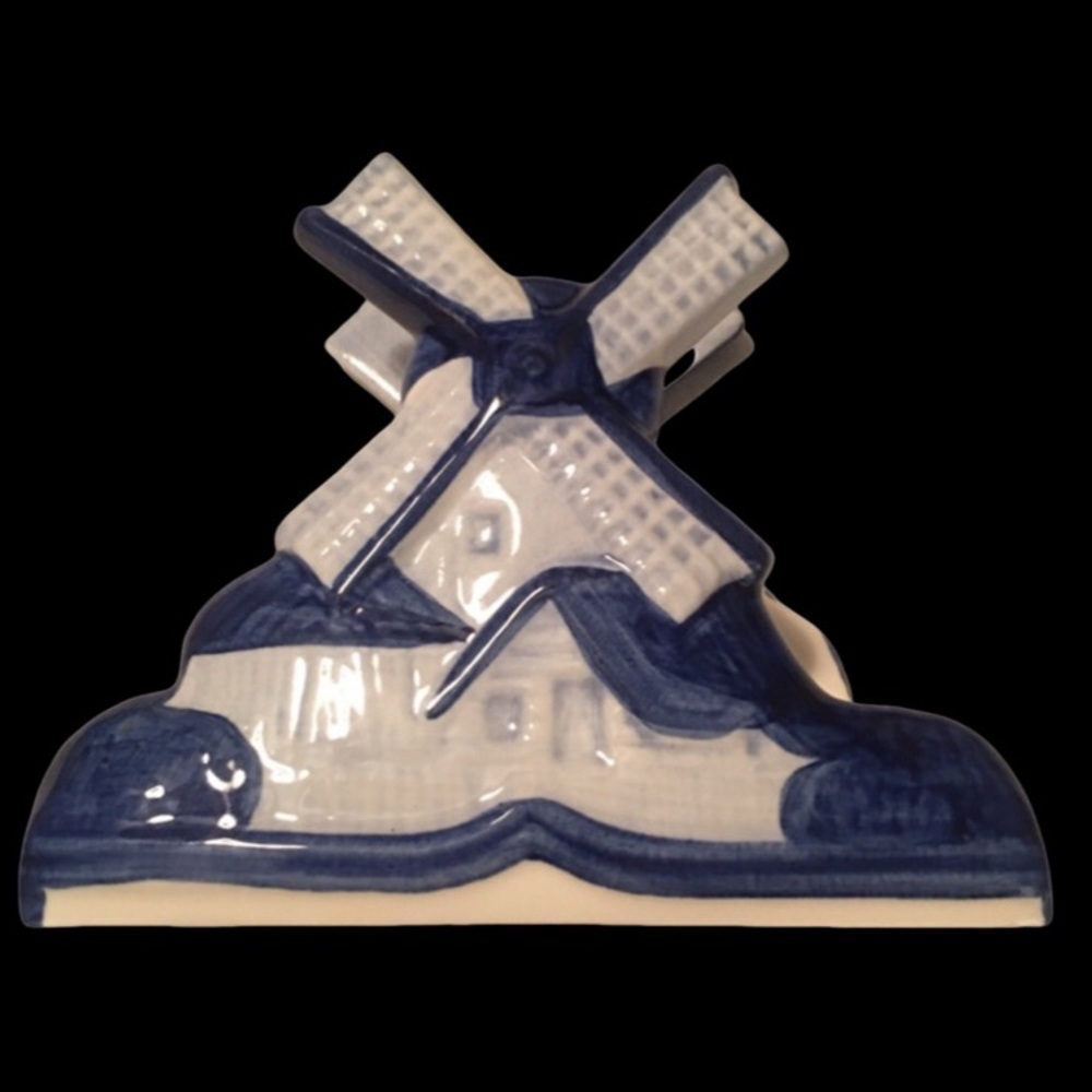 Vintage Delft Blue Porcelain/Ceramic Windmill Napkin/ Letter Holder.